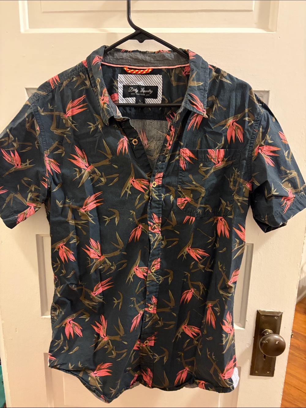 Dirty Laundry Navy Button-Up Shirt with Pink Floral Print